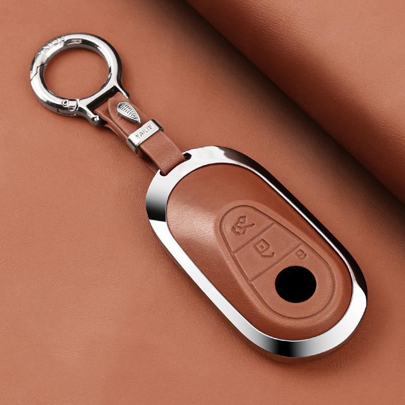 Metal Leather Car Remote Key Cover Case Holder shell Chain Fob For New C260L E300L S400L EQE GLC CLE C E S Class
