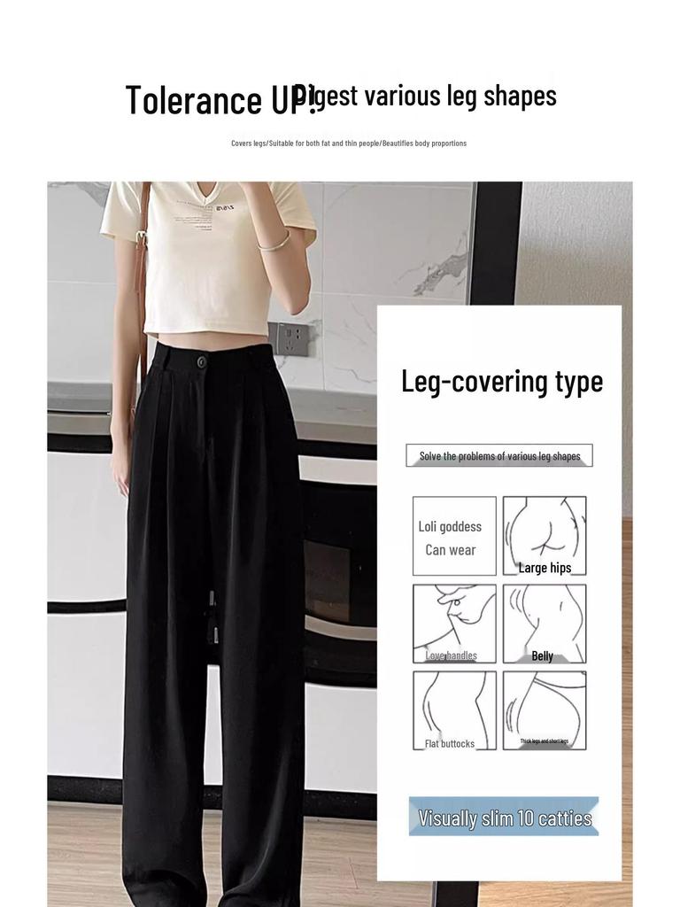 Plus Size Women's Black Drape Wide-Leg Trousers - Summer Casual Fit for Pear-Shaped Bodies