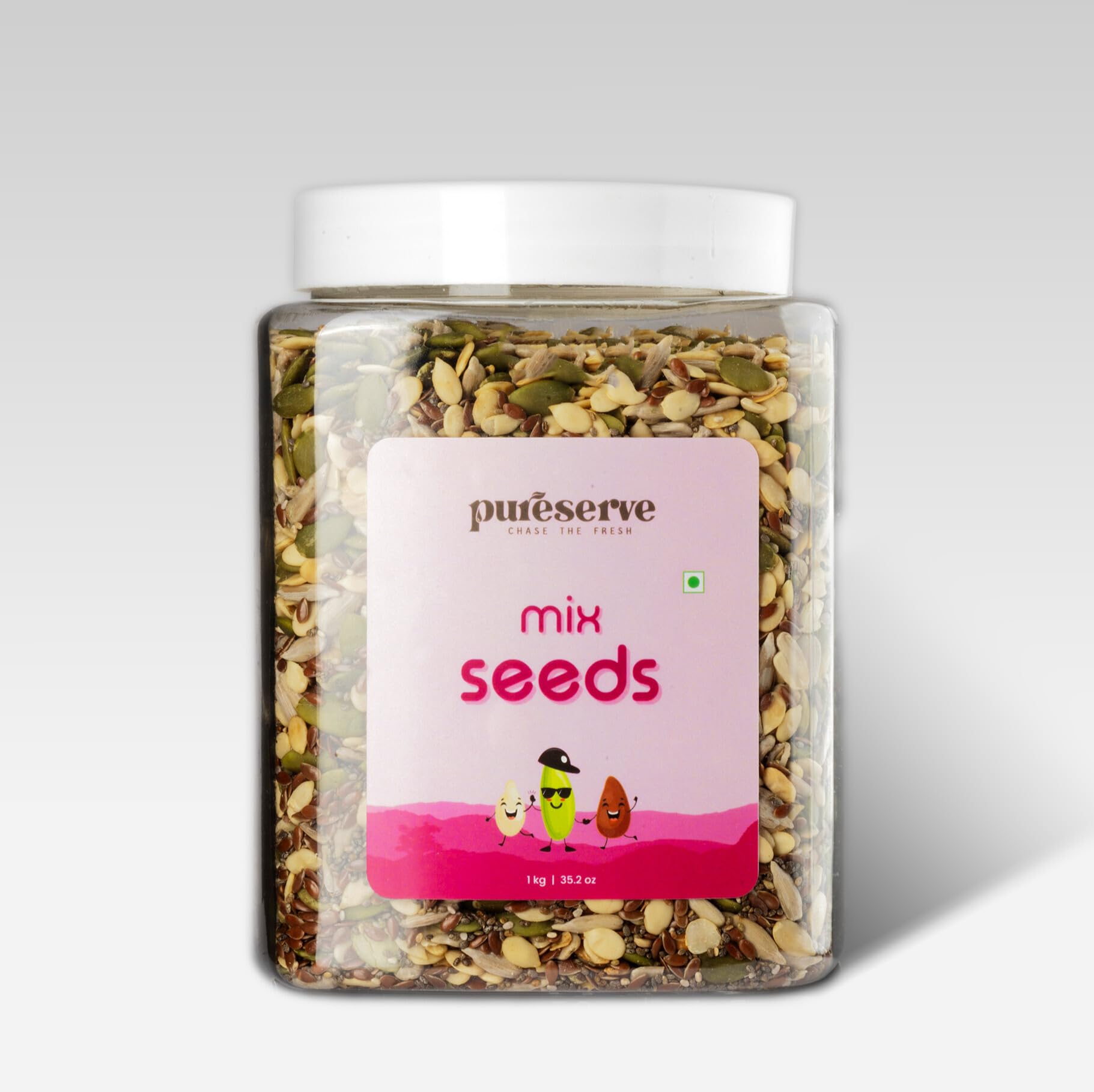 Pureserve 5-in1 Super Mix Seeds 1Kg - Blend of Pumpkin, Sunflower, Flax, Chia & Watermelon Seeds | Rich in Protein & Fiber | Roasted, Ready-to-Ea