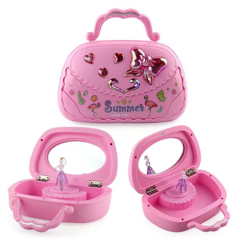 

New Handbag Ballet Dance Girl Music Box Creative Eight-Note Jewelry Box Girls Dress Up Play House Toys Music Box Birthday Gifts розовый