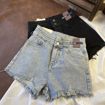 Skinny Fashionable and Versatile Design Sense of Broken Holes High-waisted Denim Shorts Female Summer Loose Wide-leg Thin A-line Super Short Pants