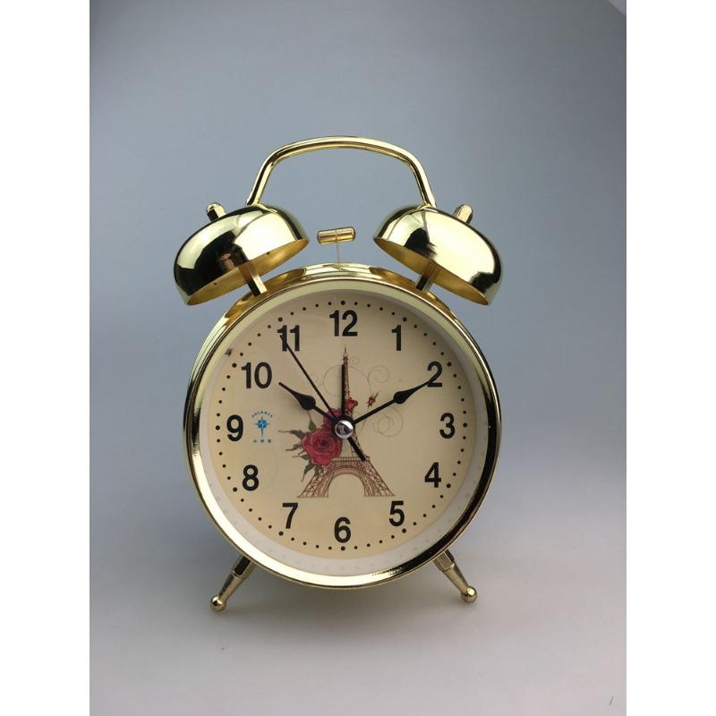 Metal Ringing Alarm Clock Big Ringtone Imitation Gold Retro Clock Face Double Ring Silent Scanning Clock