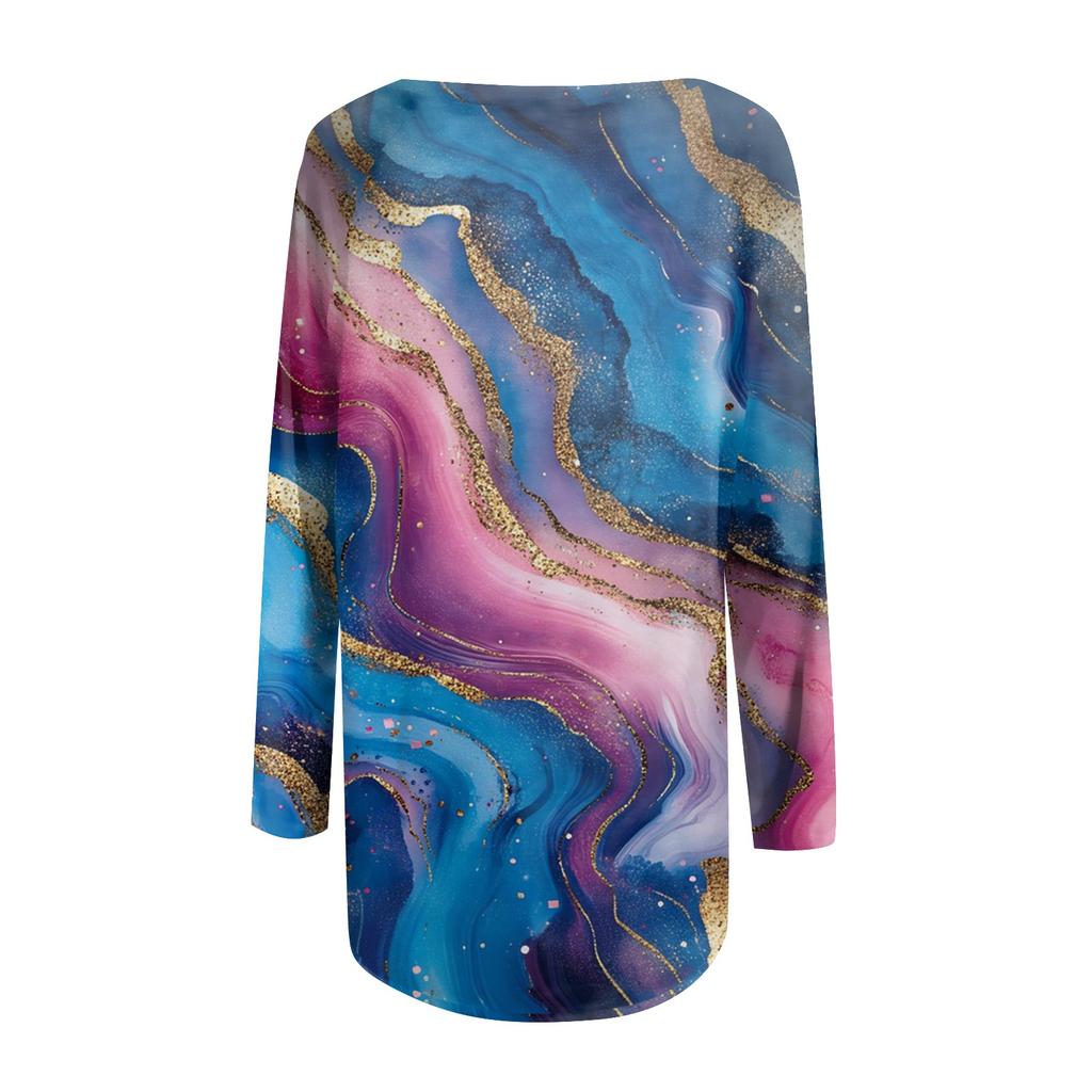 Women's Fashion Casual Long Sleeve  Print Round Neck Pullover Top Blouse