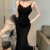 Summer New Pure Desire Style Black Lace Splicing Suspender Dress Women's Design Sense Slim Hip Wrap Dress