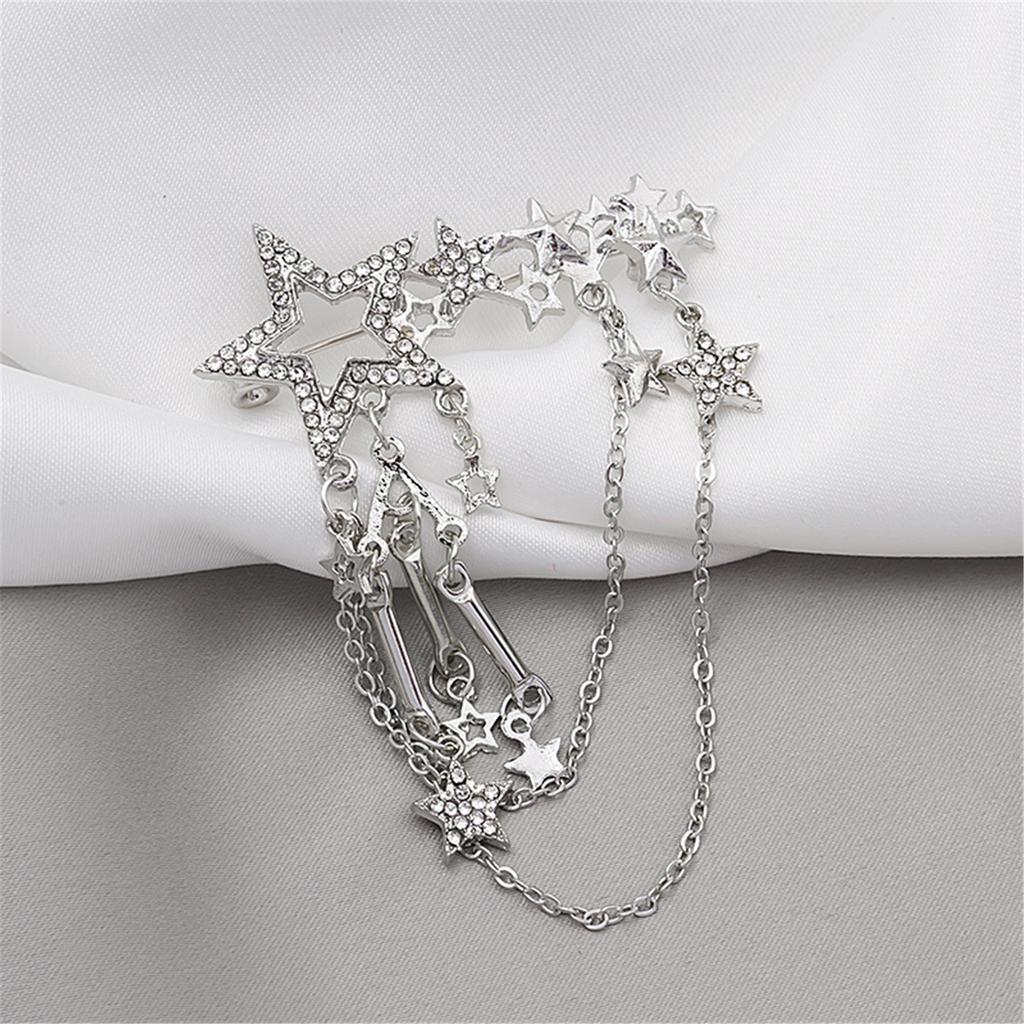 Elegant Rhinestones Star Brooch With Chain Fringe For Women Stylish Accessory for Dresses and Coats Decoration