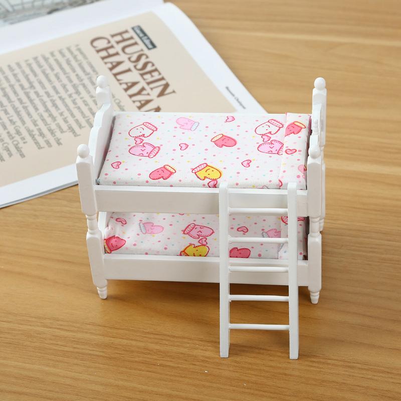 1:12 Dollhouse Miniature Bunk Bed Toy Stacking Bed Furniture Home Model Decor Toy Doll House Accessories