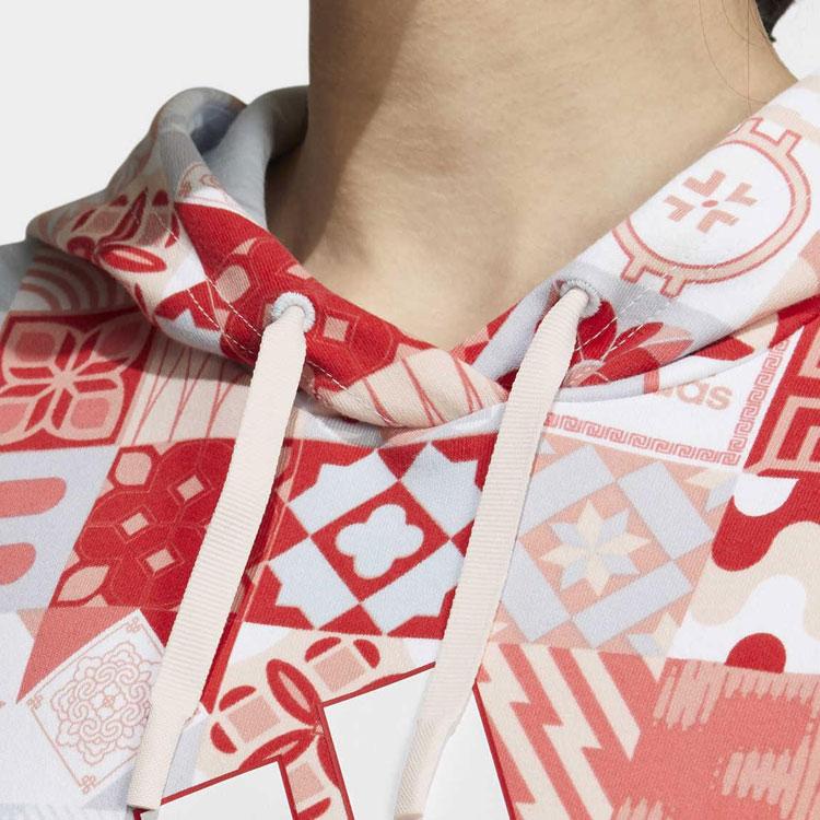 Adidas All-Over Print Hoodie Women Tops Red HC2795