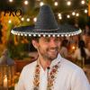 Decorative Straw Hat Mexican Sombrero with Colorful Poms, Hawaiian Style Woven Sun Hat, Wide Brim Lightweight Summer Beach Party Costume