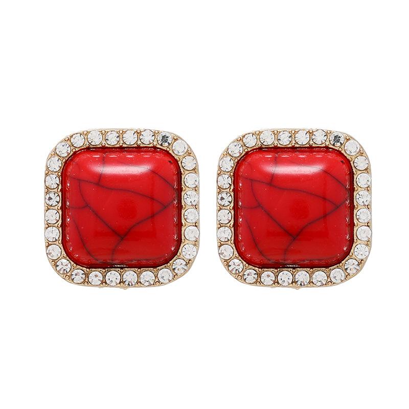 925 Silver Needle New Trendy Retro Fashion Turquoise Pattern Earrings Women's Niche Premium Temperament Crystal Red Earrings