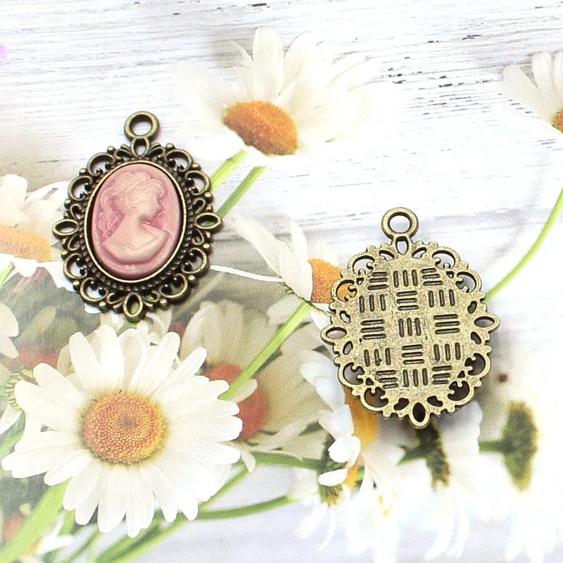 Antique Silver Oval Zinc Alloy Pendant With An Inlaid 18*25Mm Beauty Head Design, Hair Accessory Necklace, Diy Jewelry Accessory