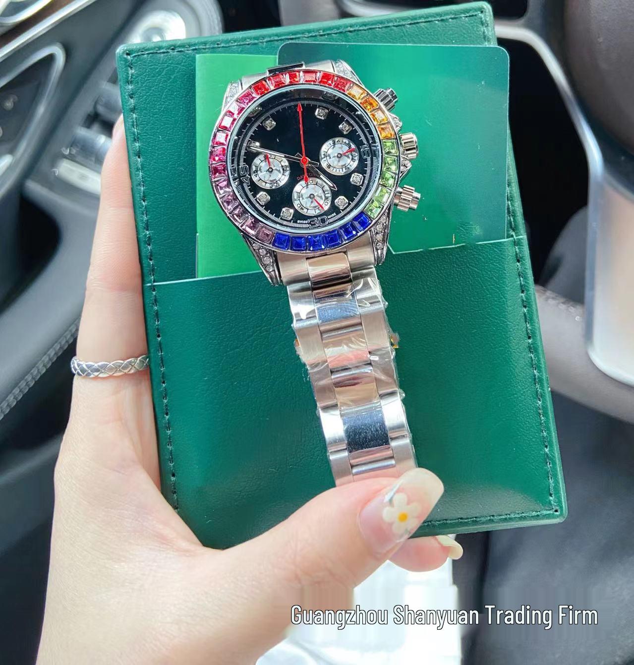 

Мужские часы Daytona Rainbow Quartz с круглым циферблатом с шестью стрелками Standard Size чёрный/серебряный