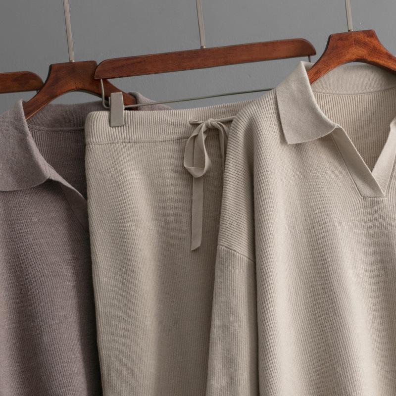 HNXC Solid-color High-neck Sweater, Split Half-body, Body-hugging Skirt, Two-piece Autumn and Winter Knitted Suit for Women