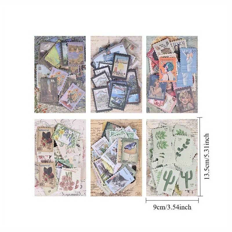 1pack/48pcs Stamps Stickers Retro Literary Decoration Material Diy Handbook Card Collage Landscaping Stickers Self-adhesive Sealing Stickers