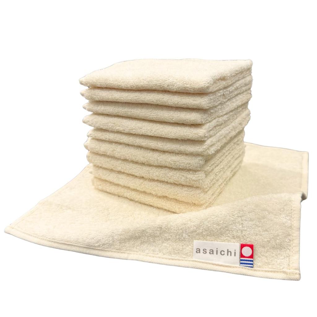 asaichi Imabari Towel Gentle Hand Towel, 100% Cotton, Undyed (25cm x 25cm), Set of 10