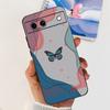 Black Matte Silicone Back Cover For Google Pixel 8A Painting Case Cartoon Lovely Cat Butterfly Flower Bumper Google 8A Soft Etui