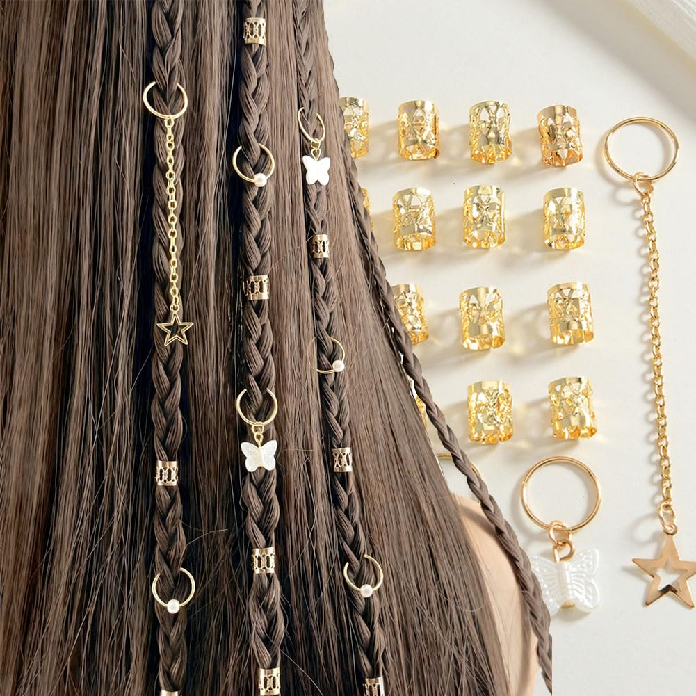 Dorasu Haarperlen, 56-teiliges Set, Haarschmuck zum Flechten, Schmetterling, Herz, Gold und Silber, für Kinder, Hip Hop, Hochzeiten, DIY und Basteln,