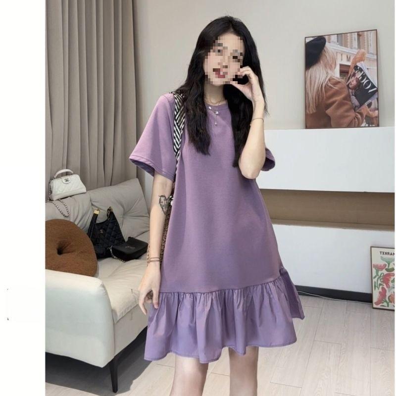 Summer Dress For Women With Knit Fabric And Ruffled Hem For Casual And Travel Use