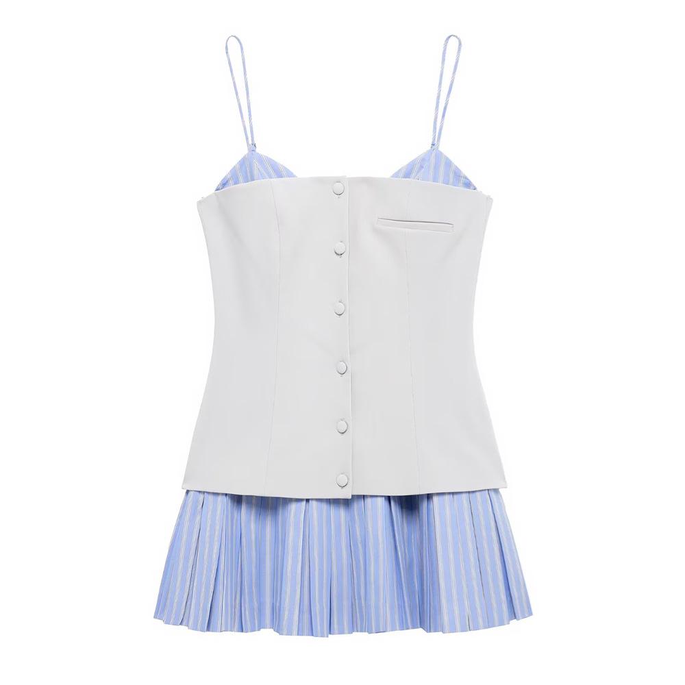

Spring 2025 Women s Elegant Poplin Patchwork Camisole Dress M синий