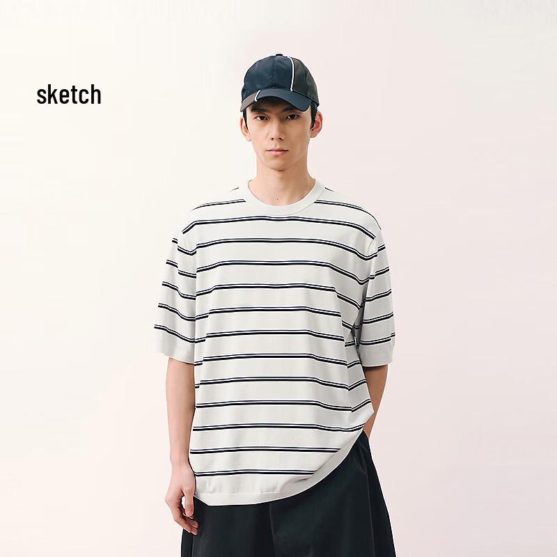 

Men s H-Shape Loose Round Neck Short Sleeve Knit Shirt M