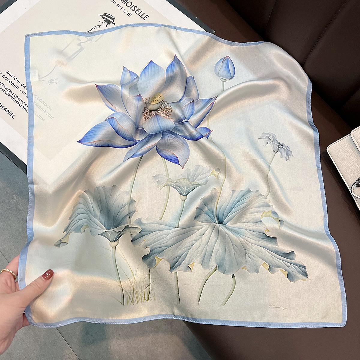 

100% Natural Real Silk Scarf Neck Kerchief Foulard Female Bandana Scarves for Women Hijab Tie Shawl Wraps Square Neckerchief Real Silk 53x53cm