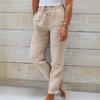 New Style Women's High Waist Elastic Waist Solid Cotton Linen Casual Pants