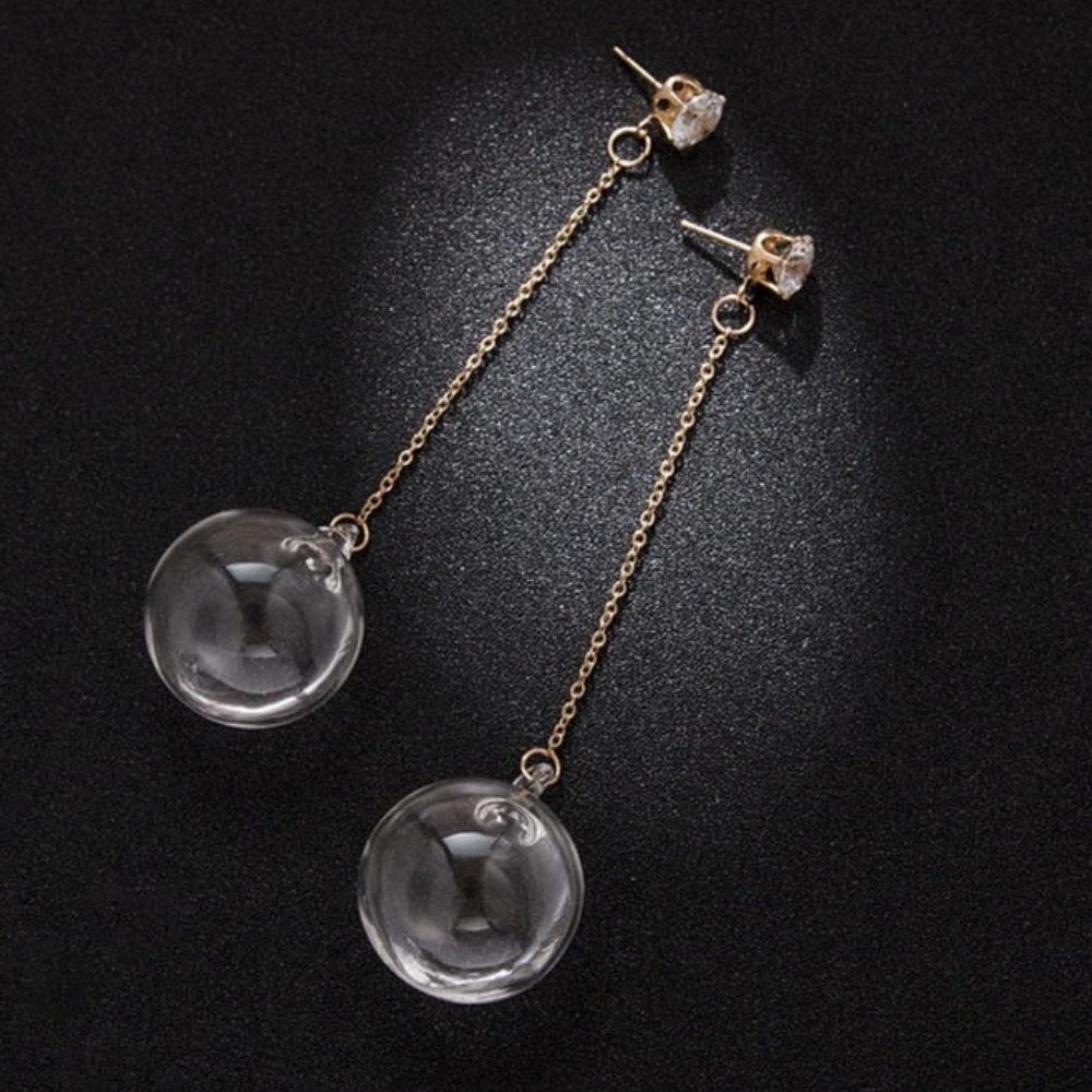 Nuovi Pendenti Orecchini in Vetro Trasparente a Sfera con Goccia d'Acqua all'Interno Coreani per Donne Ragazze Gioielli Trendy