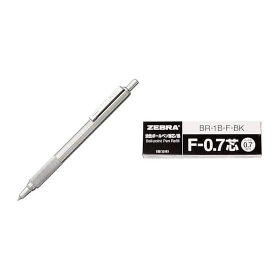 Zebra Oil-Based Ballpoint Pen F-701 0.7mm All Metal C-BA76-ZA-AZ, Oil-Based Ballpoint Pen Refill F-0.7 Core Black 10 pcs B-BR-1B-F-BK