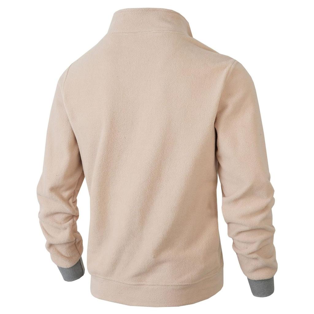 Men's Casual Solid-color Stand-up Collar Pullover, One-third Zipper Long-sleeved Men's Fleece Thickened Warm Sweatshirt