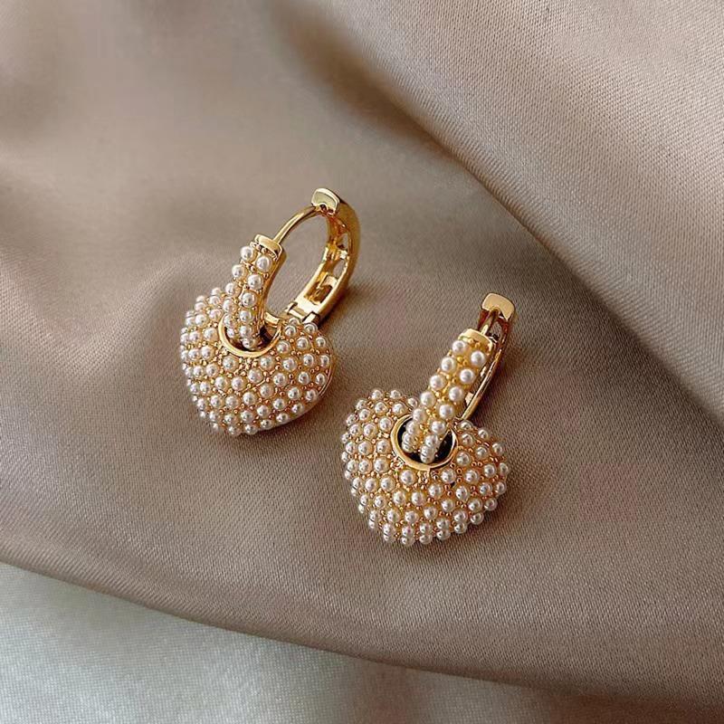 Fashion Pearl Heart-shaped Earrings Elegant Geometric Heart-shaped Pendant Earrings 2 Styles of Wearing Style Jewelry Earring