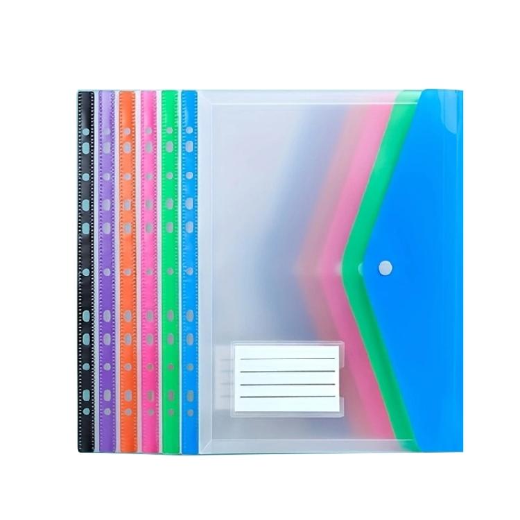 

6Pieces 11 Holes Punched Pocket Letter Size Folders Filing File Wallet Document Sleeve with Button Button & Label Pocket 1