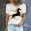 Simple and Personalized Black Horse Print Summer Women's Round Neck Short Sleeved T-shirt Fashionable and Versatile Daily Top