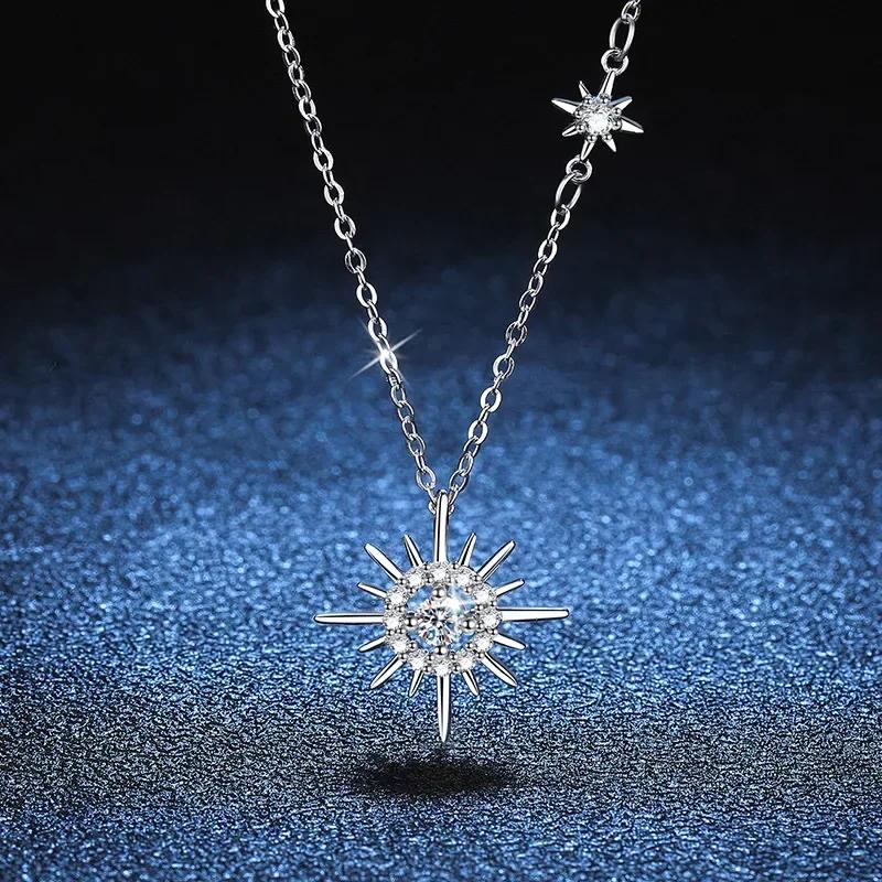 

Real Moissanite Diamond Hexagram Pendant Necklace for Women Men Sterling Silver Sun Flower Party Fine Jewelry Gift