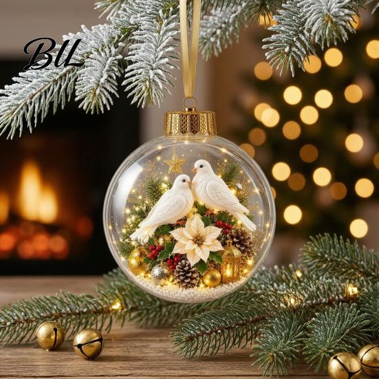 Christmas Party Hanging Trinkets 3D Faux Crystal Ball Ornaments with Warm LED Clear Acrylic Baubles Lights Lights, Luminous Tree Pendant for