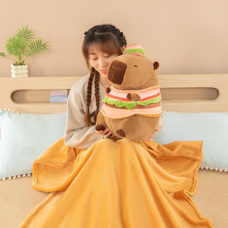 Kapibala Capybara Ugly Cute Doll Kapibala Car Office Air Conditioning Pillow Quilt Nap Blanket Two-in-One