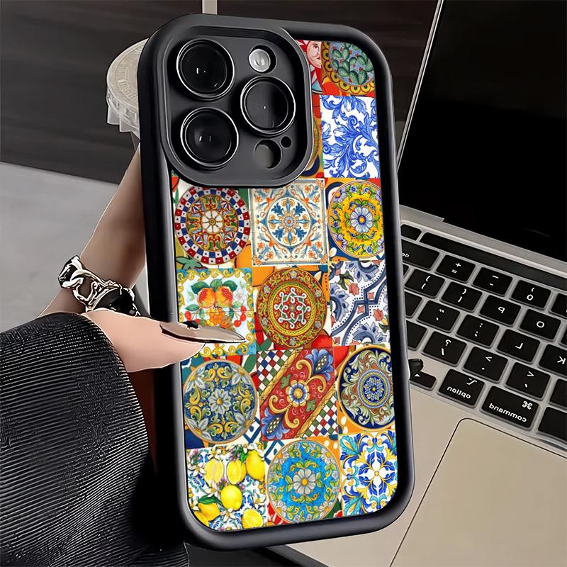 Phone Case for iPhone 17 Air 16E 15 16 Pro Max Italian Sicilian Style Floral Pattern Cover 14 Plus 13 12 Mini Soft Shell Silicon
