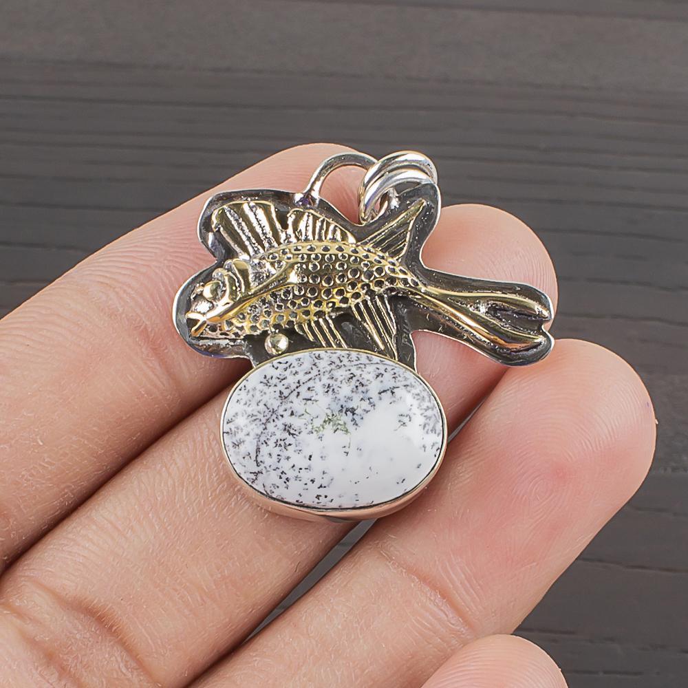 Natural Dendritic Opal Gemstone 925 Sterling Silver Jewelry  Pendant 1.24  AJP-2224