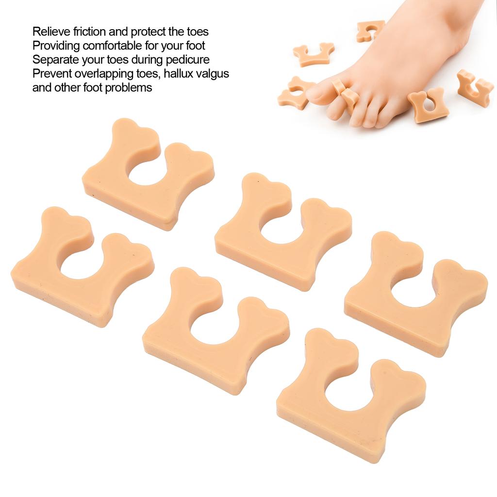 6pcs Individual Toe Separators Soft Silicone Correct Toes Relief Foot Pain Toes Separate Tool Khaki