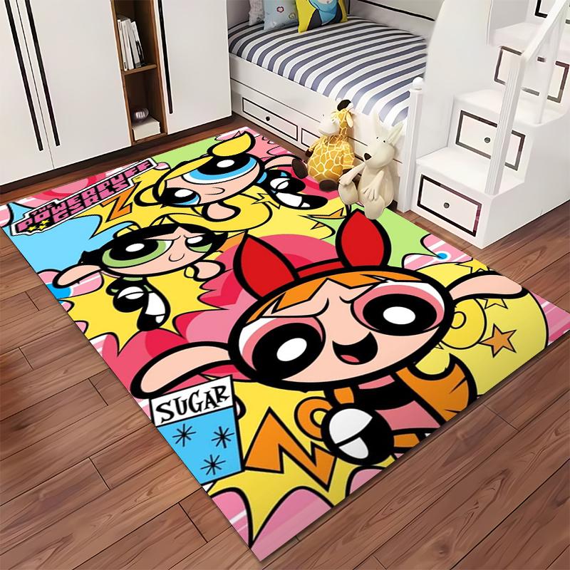Colorful Cartoon Pattern Carpet Featuring Three Characters for Kids Room Suitable for use as an anti-slip for living room bedroom sofas