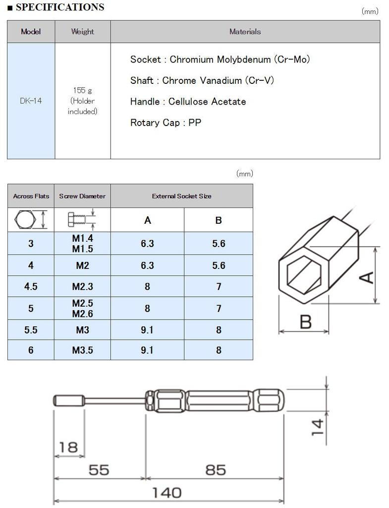 ENGINEER Precision Nut Driver Set, 3-6mm Diameter, DK-14, Green