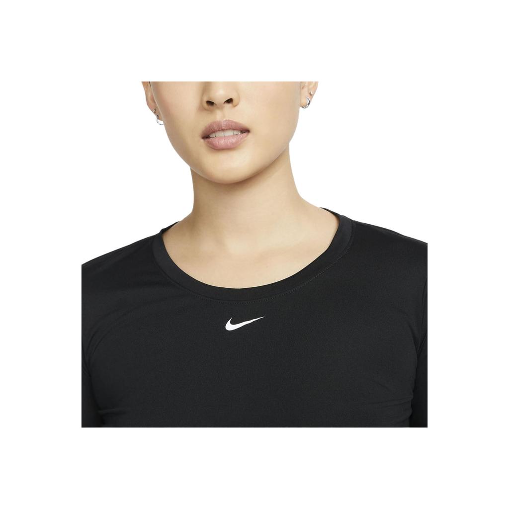 Nike Breathable Quick-Dry Solid Color Logo Round Neck Long Sleeve Drop Shoulder T-Shirt Women T-Shirt Black DD0642-010
