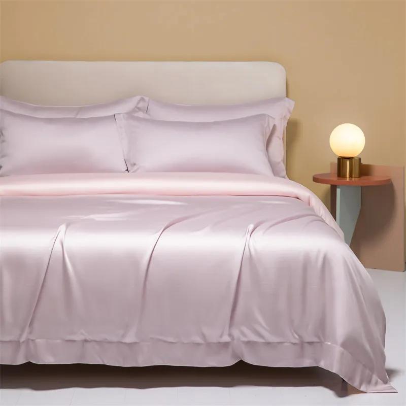 High-End 120S Natural Fabric Bedding Sets Summer Cooling Ice Silk Fitted Sheet Set Skin Friendly Comfortable Bedclothes For Home