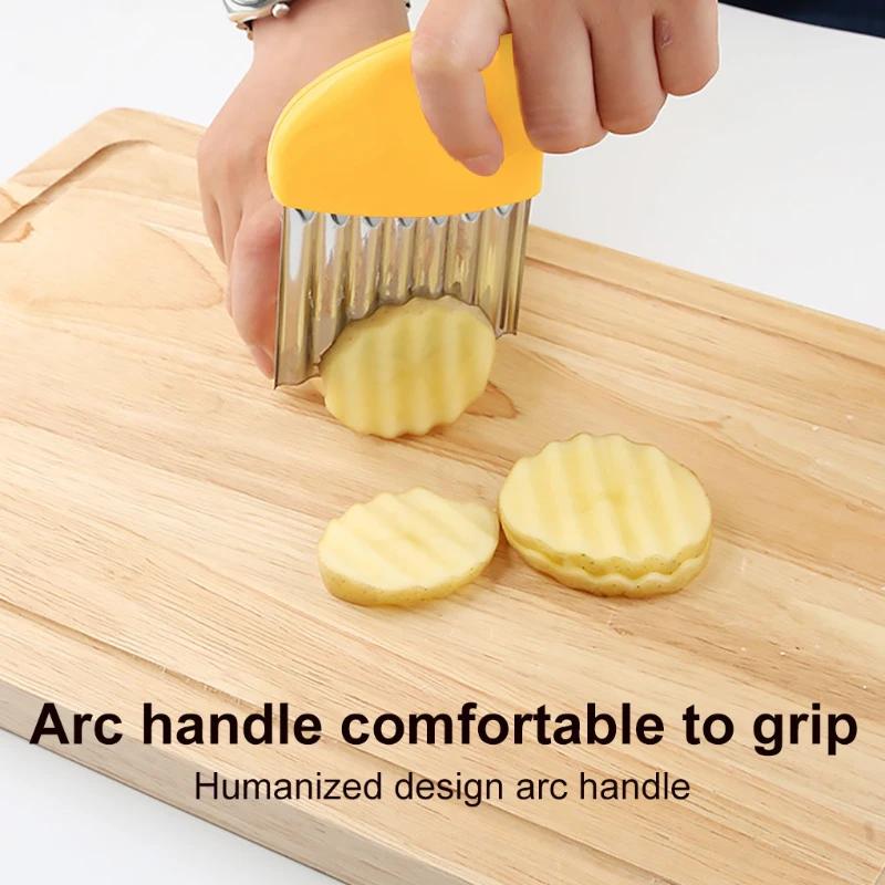 Potato Cutter Chips French Fry Maker Stainless Steel Wavy Knife French Fries Chopper Potato Knife Chopper Crinkle Wavy Slicer