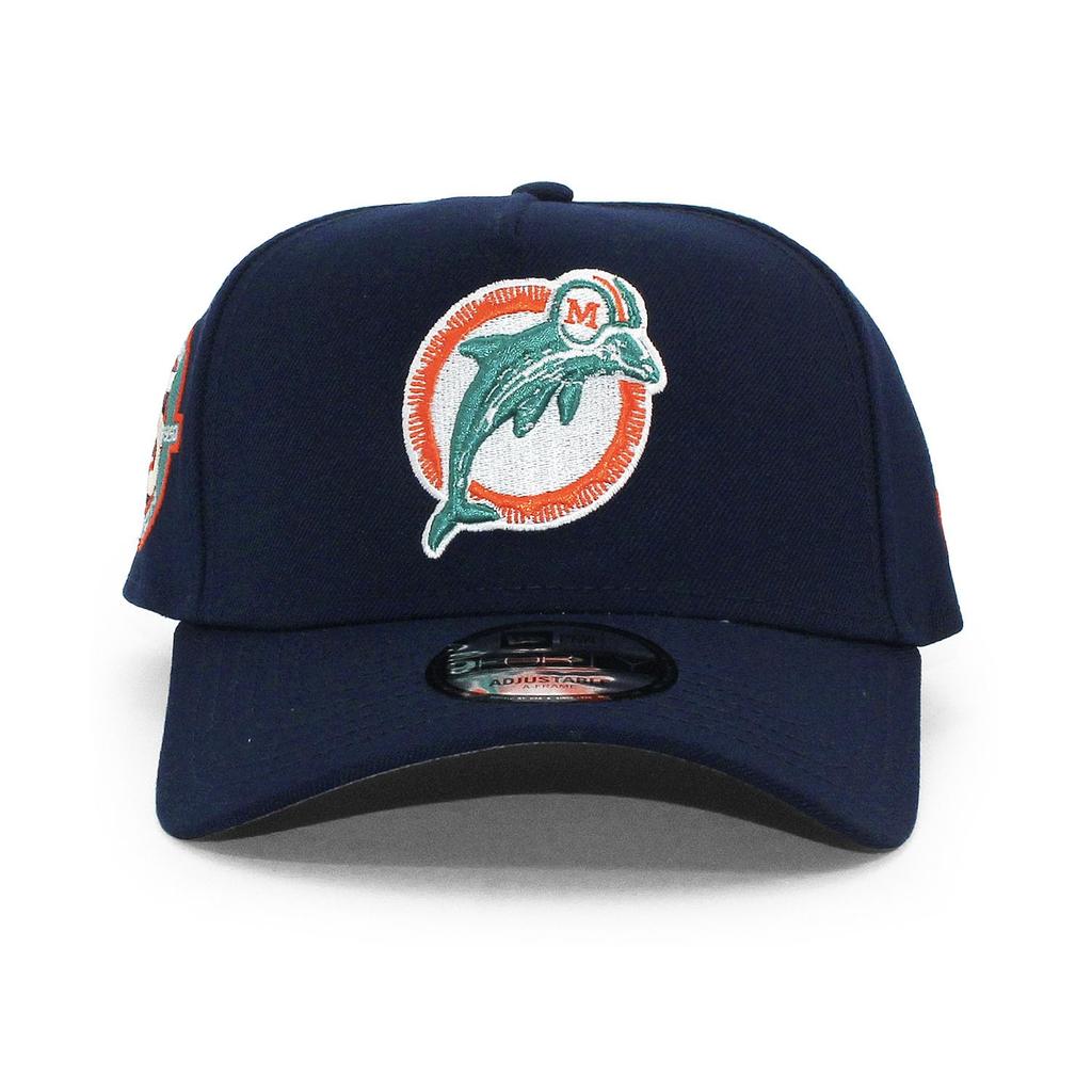 New Era 9FORTY Snapback Miami Dolphins NFL 25th Anniversary Grey UV Snapback Side Cap, A-Frame Cap, Navy, 940AF, A-Frame, Patch, [Used]