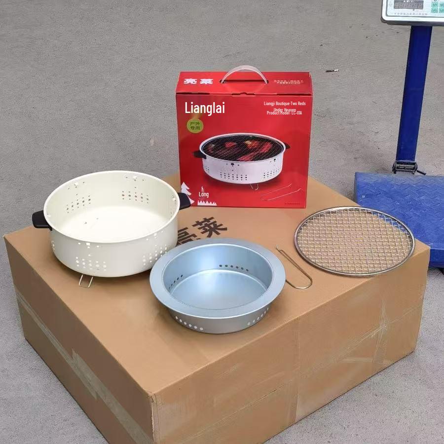 Churrasqueira a Carvão para Exterior com Grelha Redonda para Casa, Preparo de Chá, Acampamento e Uso como Fogão de Aquecimento