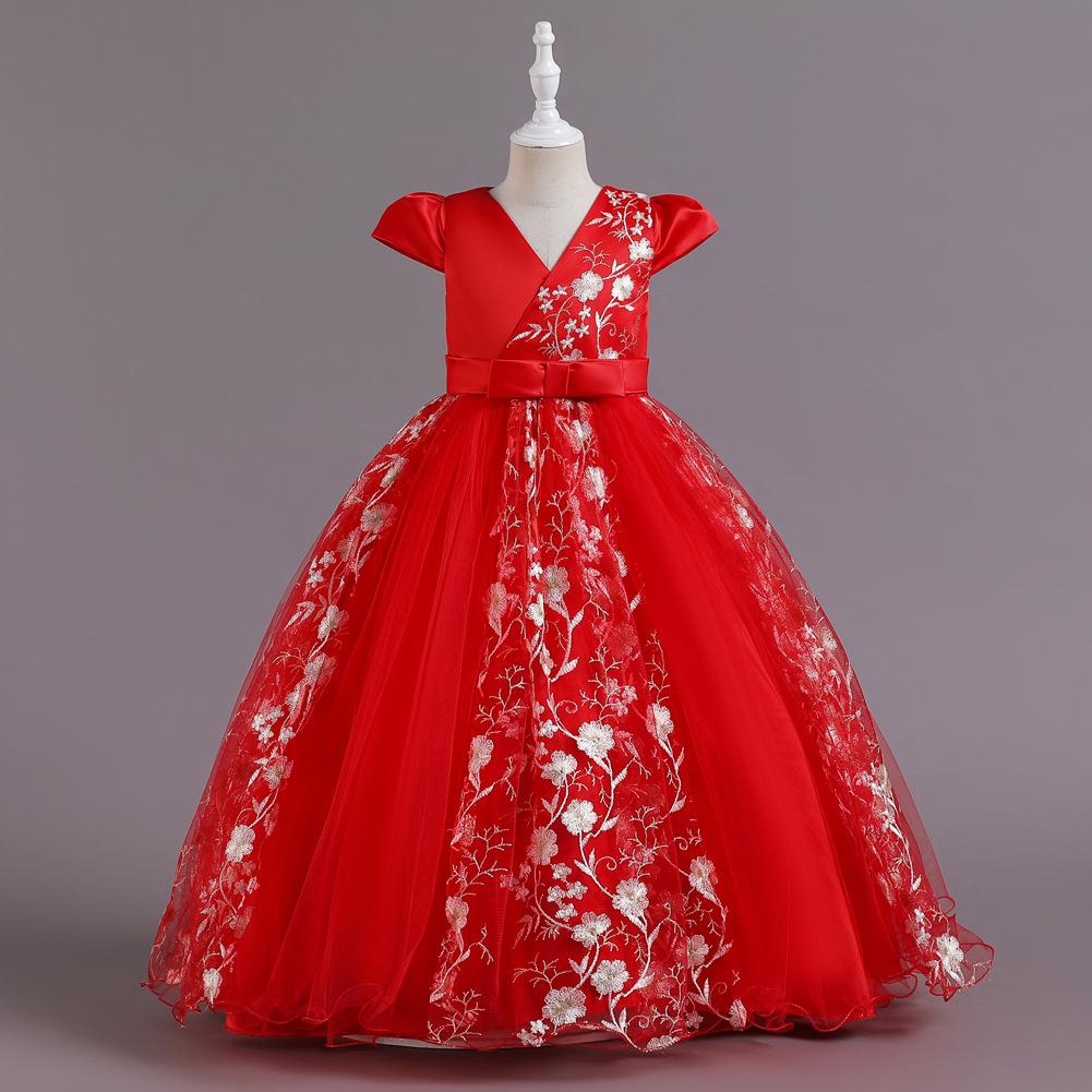 Children's Dresses Princess Dresses Middle and Large Children Wedding Dresses Girls Long Mesh Tutu Skirt Party and Banquet Dresses