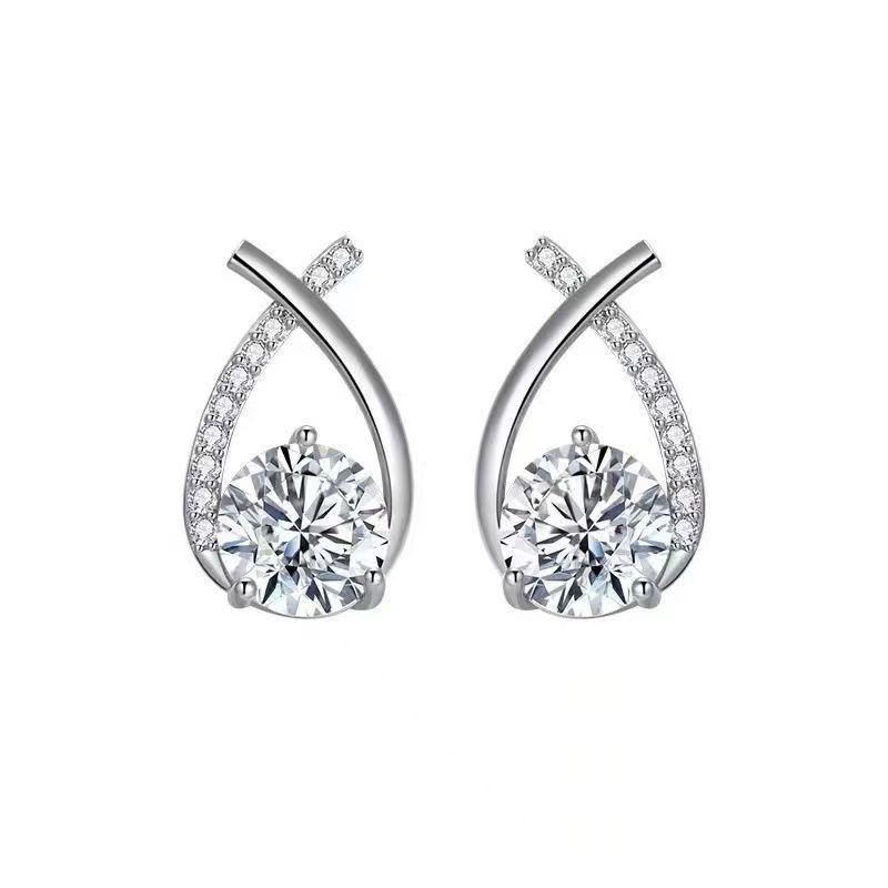 

Classic Fashion Flash Diamond Geometric Earrings Niche Design Exquisite Diamond Cross Earrings Ladylike 2Pcs срібний