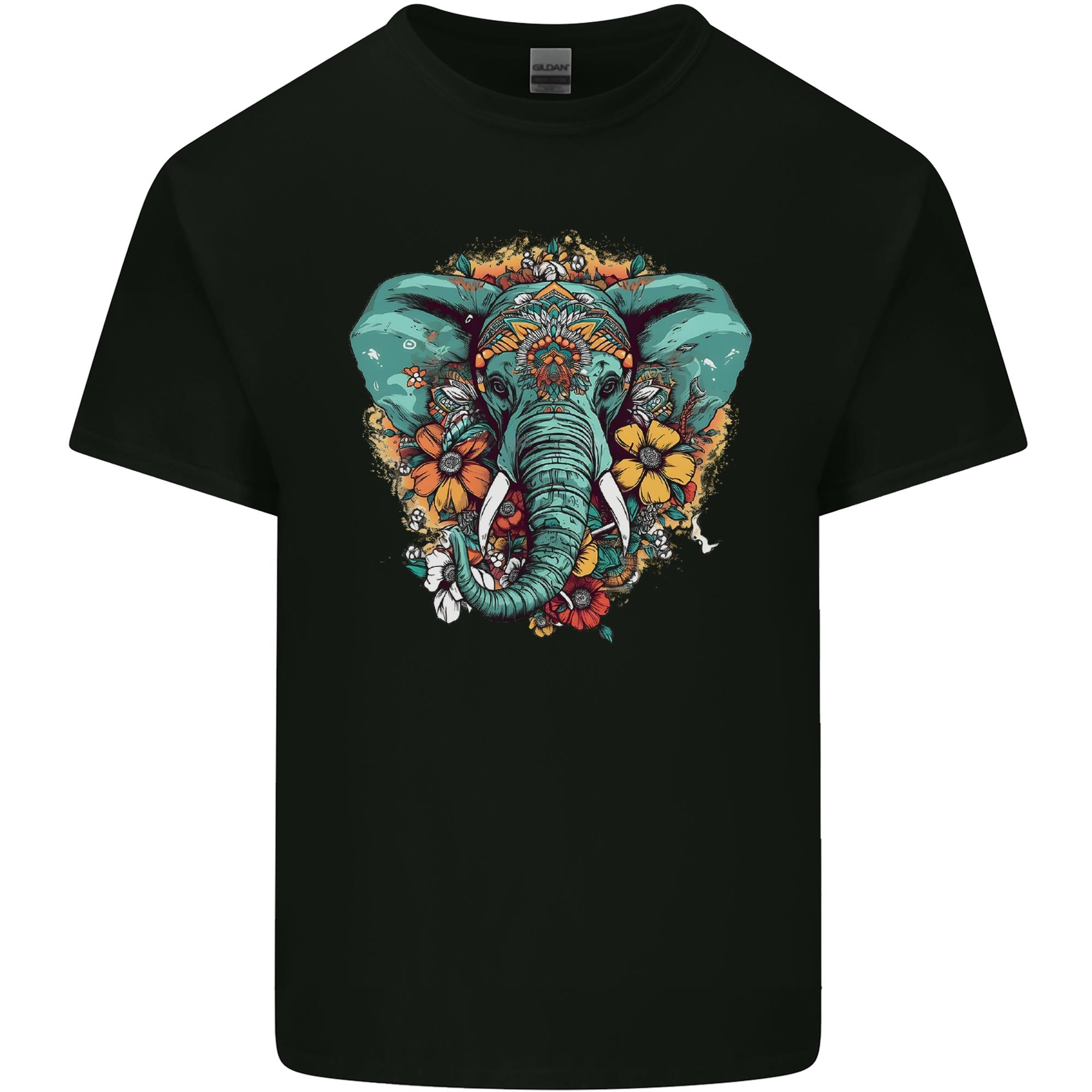 Floral Tribal Elephant Unisexs Light Cotton TShirt S