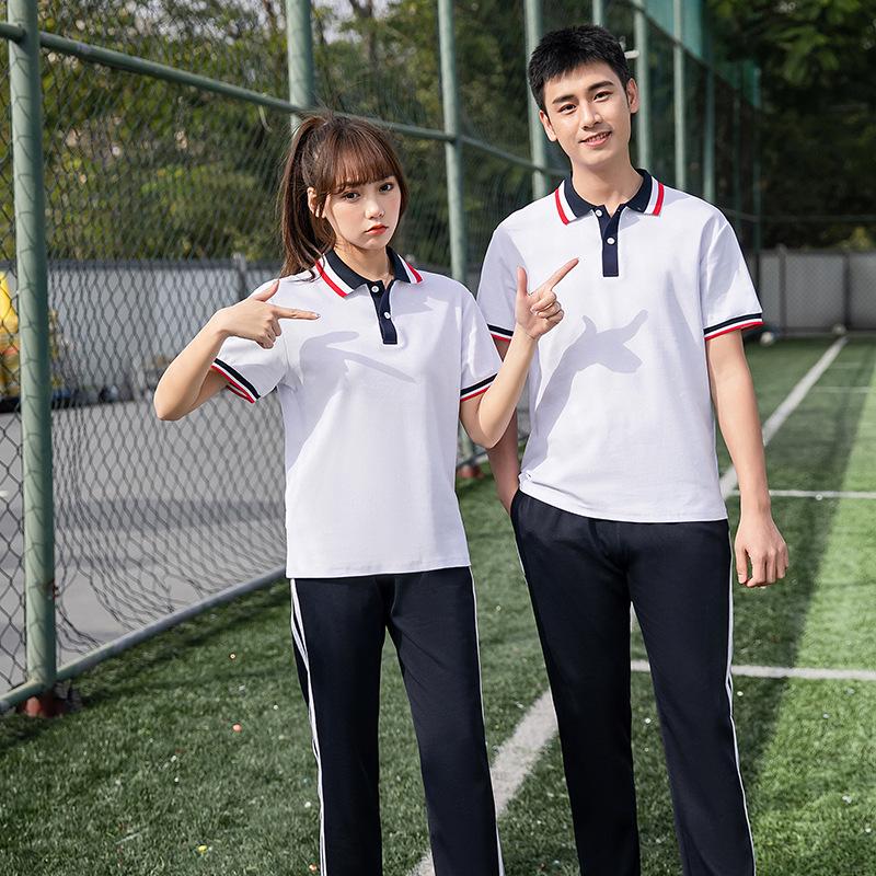 2022 Summer Couple Sports Set: POLO Shirt & Loose Pants for Women, Short Sleeve T-shirt, School Uniform Style