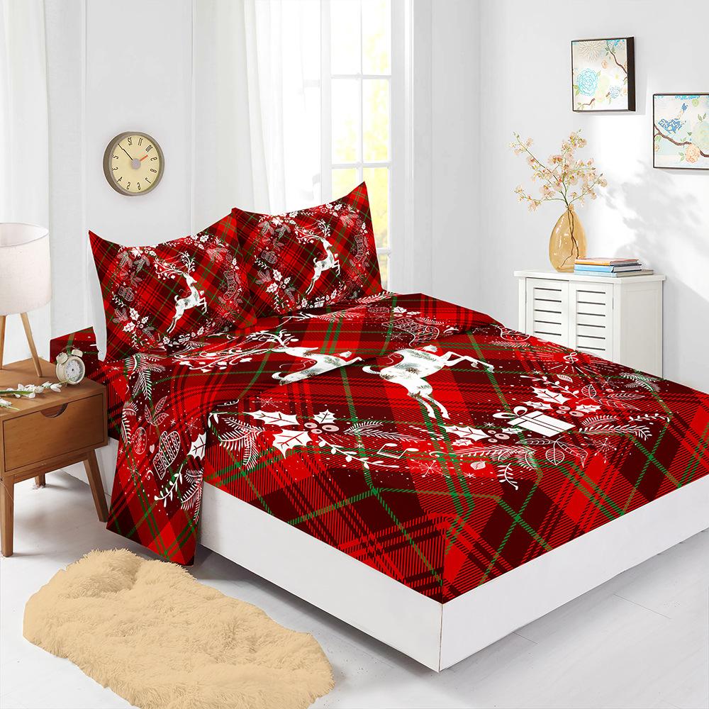 Hot-Selling Red Christmas Mattress Four-Piece Children'S Bedding Printed Mattress Protective Cover