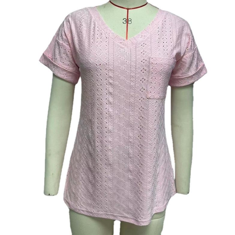 Frühling Sommer Einfarbig Bluse Mode Tasche V-ausschnitt Lose Kurzarm Top für Frauen
